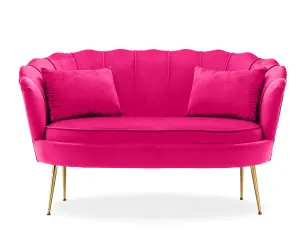 2 Seater Loveseat Small Sofa in Dark Pink Velvet Fabric