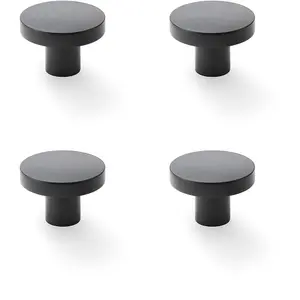 4 PACK - Slim Round Door Knob - Matt Black 38mm Modern Cupboard Cabinet Pull Handle