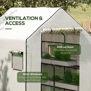 Outsunny Walk-in Greenhouse Cover Replacement with Door and Mesh Windows, White