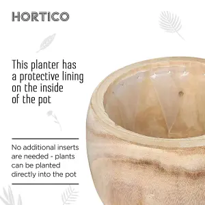 HORTICO™ Indoor Plant Pot, (Dia) 23cm ECO Round Wooden Planter for House Plants with Waterproof Liner D23 H15 cm, 2.6L