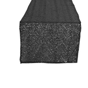 Neel Blue 11x108 Inch Shimmer Sequin Table Runner Glitter Fabric, Black