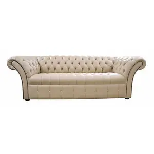 Chesterfield 3 Seater Sofa Settee Buttoned Seat Stone Leather In Balmoral Style