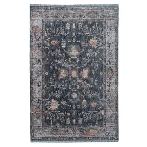 Blue Beige Traditional Floral Soft Fringed Area Rug 200x290cm