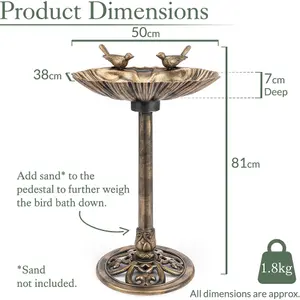 Garden Bird Bath Clam Shell Birdbath With Rustic Bronze Metal Effect H81cm Christow