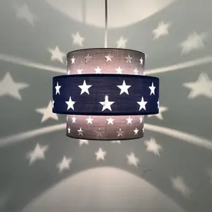 First Choice Lighting Pair of Navy Blue and Grey Star Two Tier Light Shades