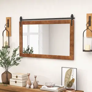 Costway Bathroom Wall Mounted Mirror Rustic Decorative Wall Mirror w/ Wood Frame