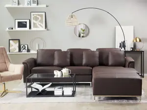 Left-Hand Corner Sofa with Ottoman OSLO Brown Leather Left Hand