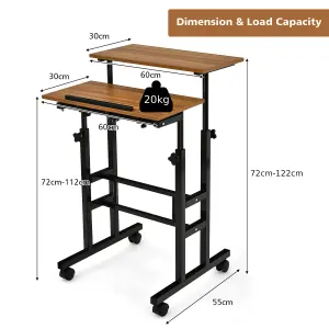 Costway 2-Tier Adjustable Standing Desk Mobile Sit Stand computer Desk on Wheels