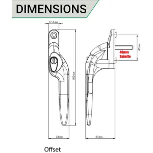 EAI Yale Quartus Cranked Espagnolette Window Handle Right Hung - 40mm Spindle - Black