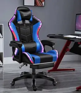 Gaming Chair Black and Blue with LED Lights