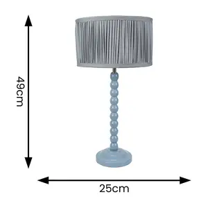 ValueLights Bobbins Powder Blue Table Lamp with Ruched Pleated Powder Blue Drum Lamp Shade