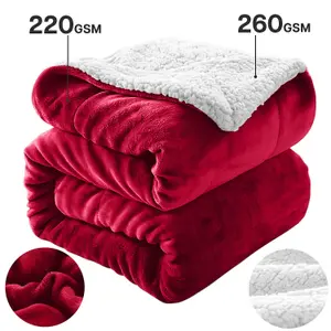 Reversible Sherpa Fleece Blankets Winter Wam Thick Mink Red Fleece Travel Blanket