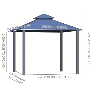 Outsunny 3x3(m) Polycarbonate Hardtop Gazebo w/ Double Roof & Aluminium Frame