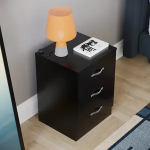 Maybery 3 - Drawer Bedside Table Nightstand Black