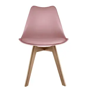 Soho Blush Pink Plastic Dining Chair with Squared Light Wood Legs