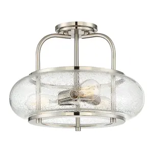 Semi Flush 3 Light Clear Seeded Glass Shade Brushed Nickel LED E27 60W