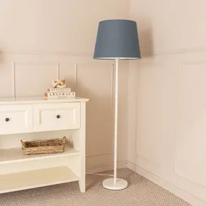 ValueLights Charles White Single Stem Floor Lamp with Grey Tapered Shade and LED Bulb