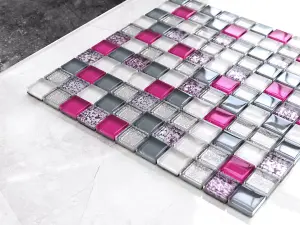 Glass mosaic on mesh for bathroom or kitchen 300mm x 300mm - Pearl Pink