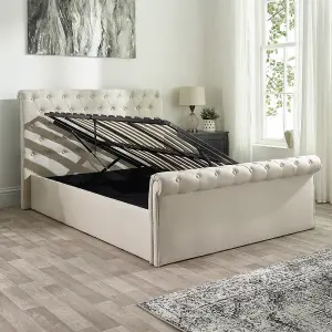 Chesterfield Ottoman Storage Bed in Natural Linen, size Superking