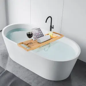 Woodluv Luxury Bamboo Extendable Bathtub Tray, Bath Bridge, Bath Caddy 70 x 22 x 4 cm