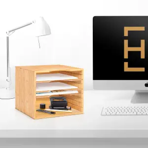 Woodluv Desk Organiser Paper Tray, wooden desk file organiser a4 paper letter tray With 5 Tier Racks Shelves