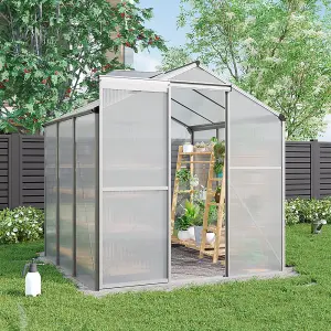 Garden Plants Grow House with Aluminium Frame Large Walk-In Green House with Door and Window, 6x6ft, Sliver