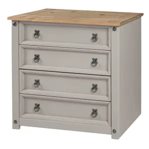 Mercers Furniture Corona Grey Wax Small 4 Drawer Chest of Drawers Solid Pine with Mexican Styling