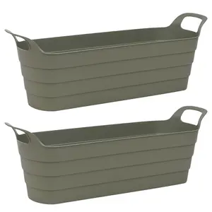 URBNLIVING 44cm Width 2 Pcs Herb Pots with Handles Plastic Flexi Planter Green Flower Box Recycled Troughs