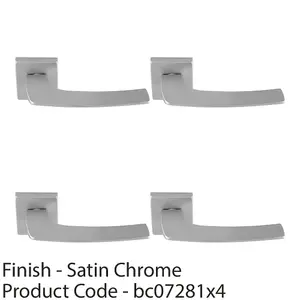 4 PACK - Premium Curved Slim Door Handle Set - Satin Chrome Plain Lever on Square Rose