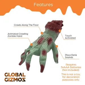 Global Gizmos Crawling Zombie Hand Halloween Decoration / Touch Activated Movements and Noises / Halloween Party