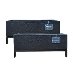 Set of 2 IDEALIST™ 61cm Trough, Black Slate Effect Indoor Rectangular Planter on Detachable Metal Stand H26 L61 W17 cm