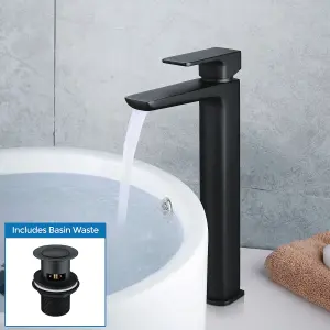 Nes Home Finn Basin Mixer Tall Tap & Waste Black Matte