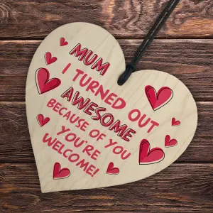 Red Ocean Funny Hilarious Mothers Day Birthday Gift For Mum From Daughter Son Wooden Heart With Funny Message For Mum