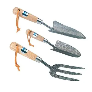 Draper Garden Carbon Steel Transplanting and Hand Trowels and Fork Wooden Handle