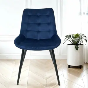 Velvita Blue Luxury Velvet With Black Legs Dining Chair