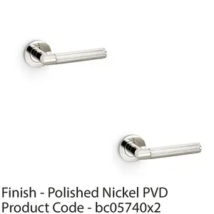 2 PACK - SOLID BRASS Knurled Door Handle Set - Polished Nickel Mitred Lever on Round Rose