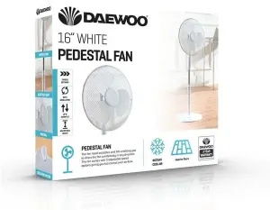 Daewoo 16 Inch White Pedestal Fan Oscillating Adjustable Tilting 3 Speed Fan