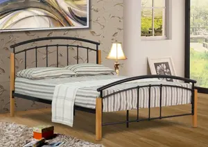 Comfy Living 5ft Rubberwood Metal Bed Frame in Black