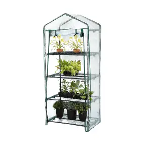 Kingfisher 4 Tier Garden Greenhouse With Roll Up Door Cover 130cm x 50cm x 45cm