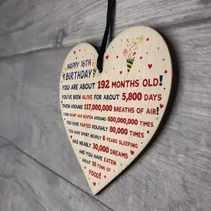 Red Ocean 16th Birthday Gift For Daughter Son 16th Birthday Facts Wooden Heart Keepsake Gift