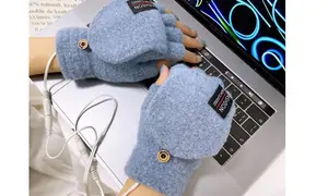 USB Touch Screen Winter Warm Flip Heated Gloves  blue