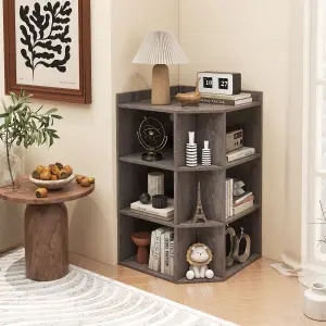 COSTWAY 3-Tier Corner Cabinet Wooden Open Cube Bookshelf with Charging Station