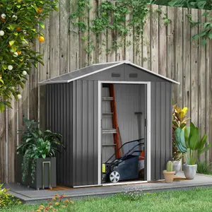 Outsunny 6.5x3.5ft Metal Garden Shed for Garden and Outdoor Storage, Dark Grey