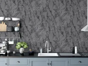 Arthouse Carrara Marble Charcoal Wallpaper