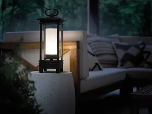 Elstead South Hope Integrated LED Outdoor Portable Bluetooth Speaker Lantern, UK Plug, Rubbed Bronze, IP44