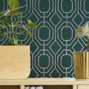 Superfresco Teal Geometric Smooth Wallpaper