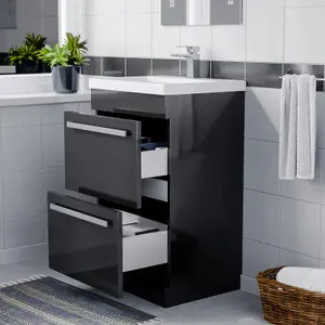 Nes Home Nanuya 500mm Floorstanding 2 Drawer Vanity Basin Unit Anthracite