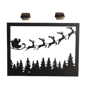 Santa and Sleigh Christmas Scene Garden Wall Art Plaque and 2 Solar Lights