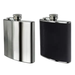 Maison by Premier Black Leather Effect Stainless Steel Hip Flask Set