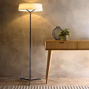 Luna Black Led Floor Lamp with White Shade in a Fabric Taper finish